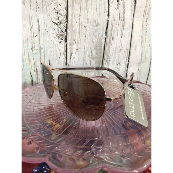 NWT Falls Creek Unisex Aviator Style Sunglasses Gold Metal Frames Brown Lense 10 - Picture 9 of 13